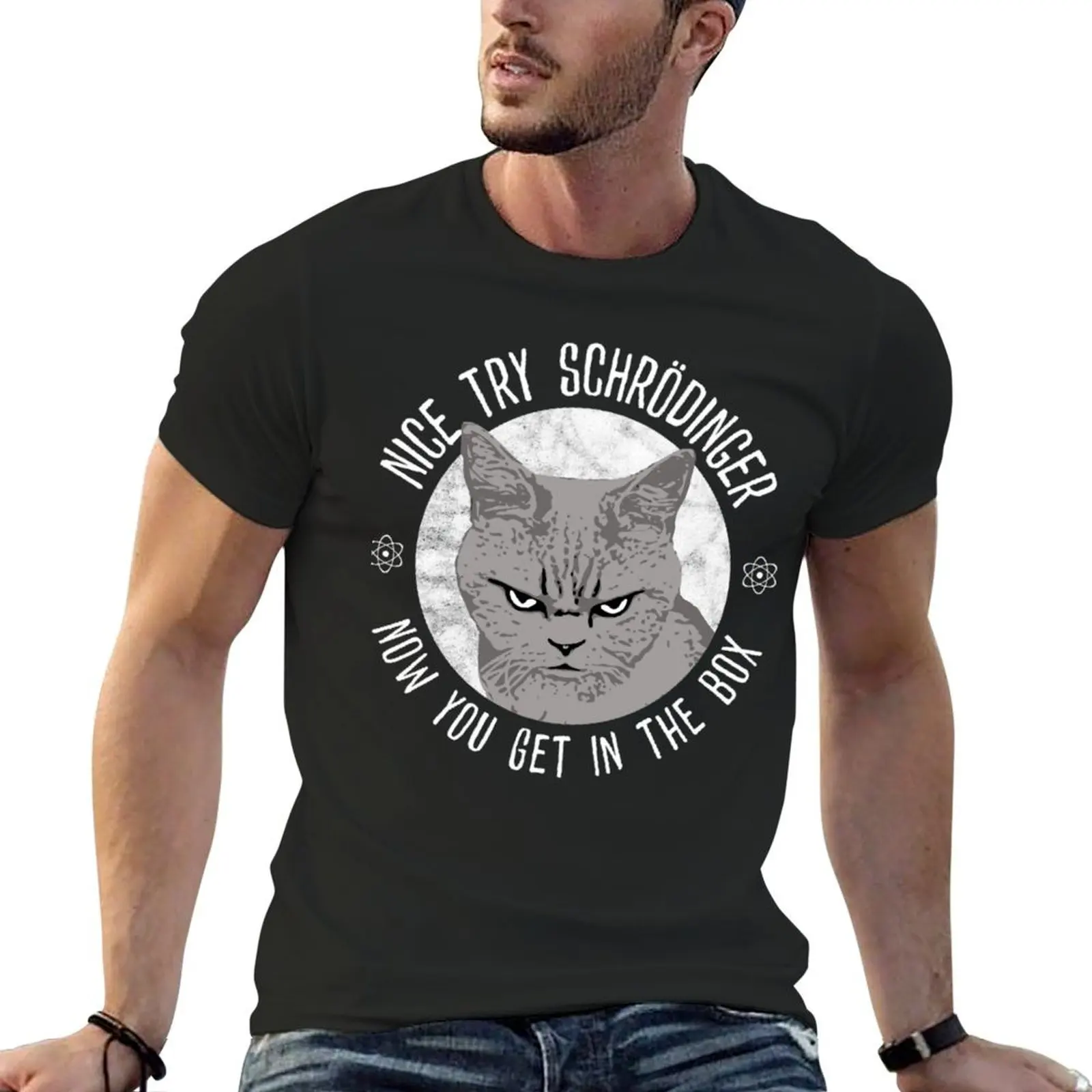 

Забавная Квантовая футболка для мальчиков Nice Try Schrodinger, Schrodinger's Cat, белая дизайнерская футболка для мужчин
