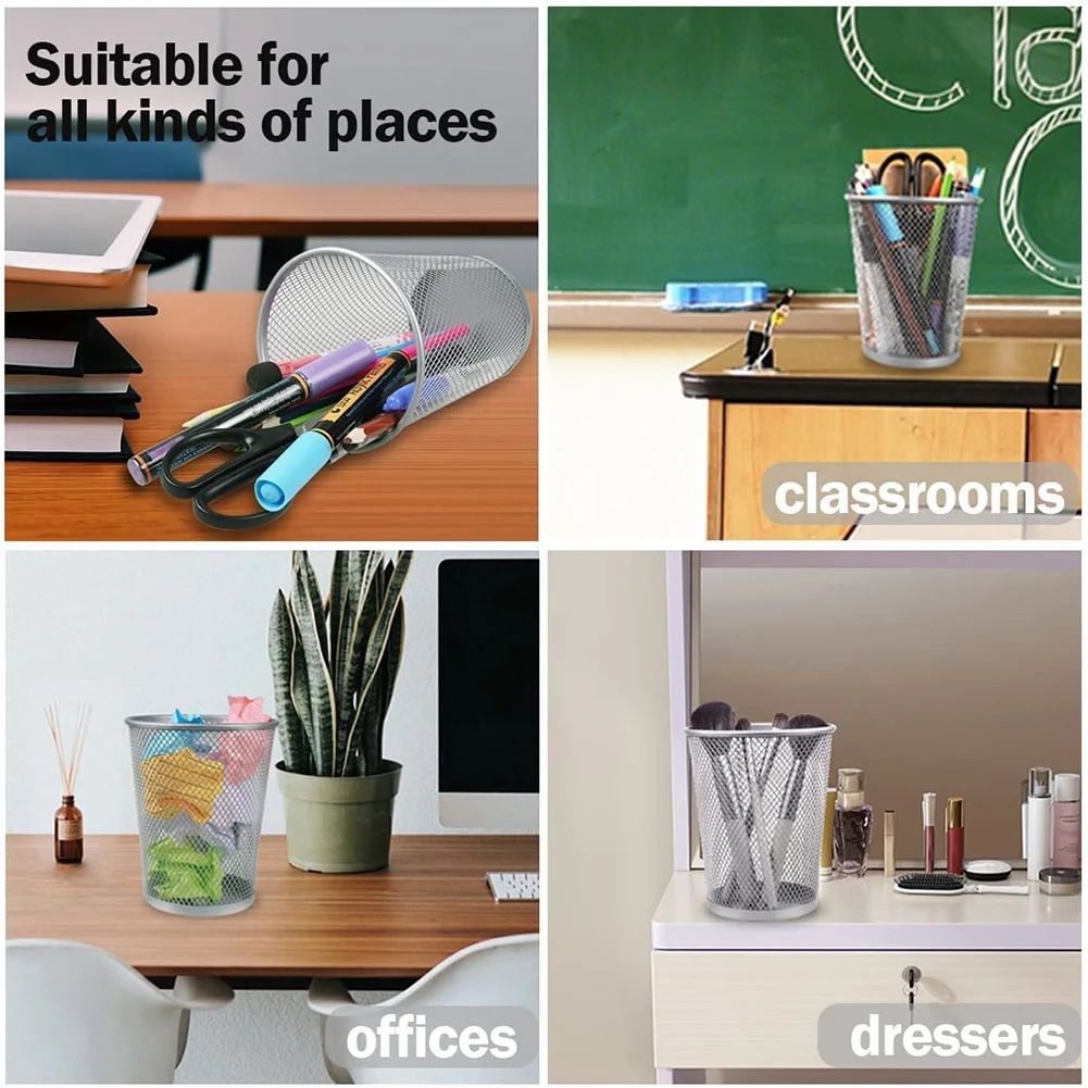 Portamatite da 5.4 pollici x 4.35 pollici per scrivania confezione da 6 tazze portapenne in metallo a rete grande (argento)