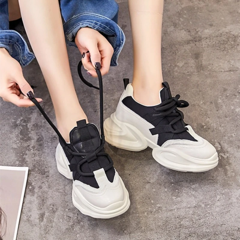 Fashion Lace Up Mixed Color Sneakers for Women Luxury Designer Casual Sneakers Cozy Breathable Light Soft Sole Platform Sneakers