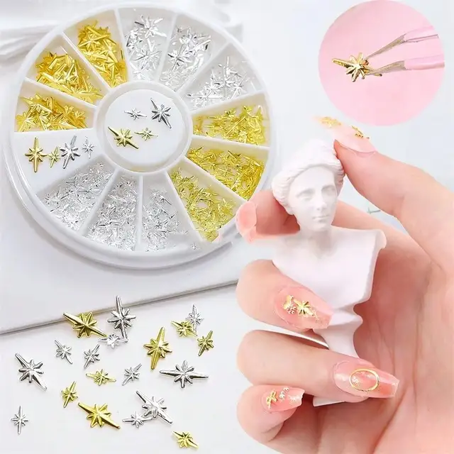1Box Mixed 2 Sizes Gold Silver Starlight Metallic Nail Art Decorations Metel Copper Gem DIY Salon Charms Nail Gems Nail Supplies