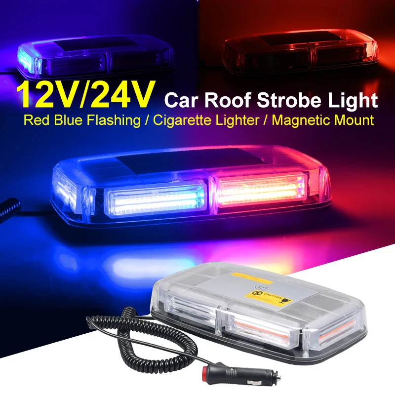 

12V 24V Car Strobe Warning Light Light LED Bulbs Emergency Light with Magnet Roof Top Rotating Beacon Stroboscope Flashing Lamps