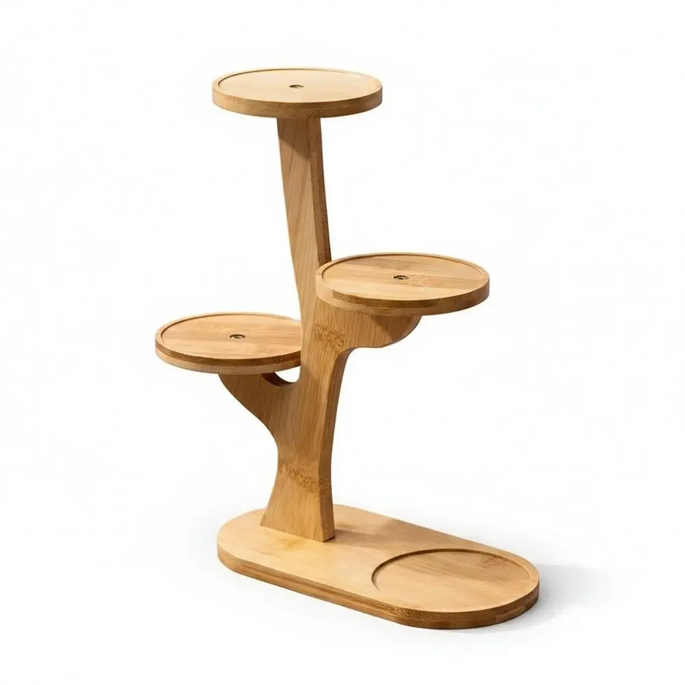 1pc Multi-functional Bamboo Plant Stand Tree-Shaped Multi-Tier Flower Pot Holder Desktop Decor Flowerpot Tray Home Office