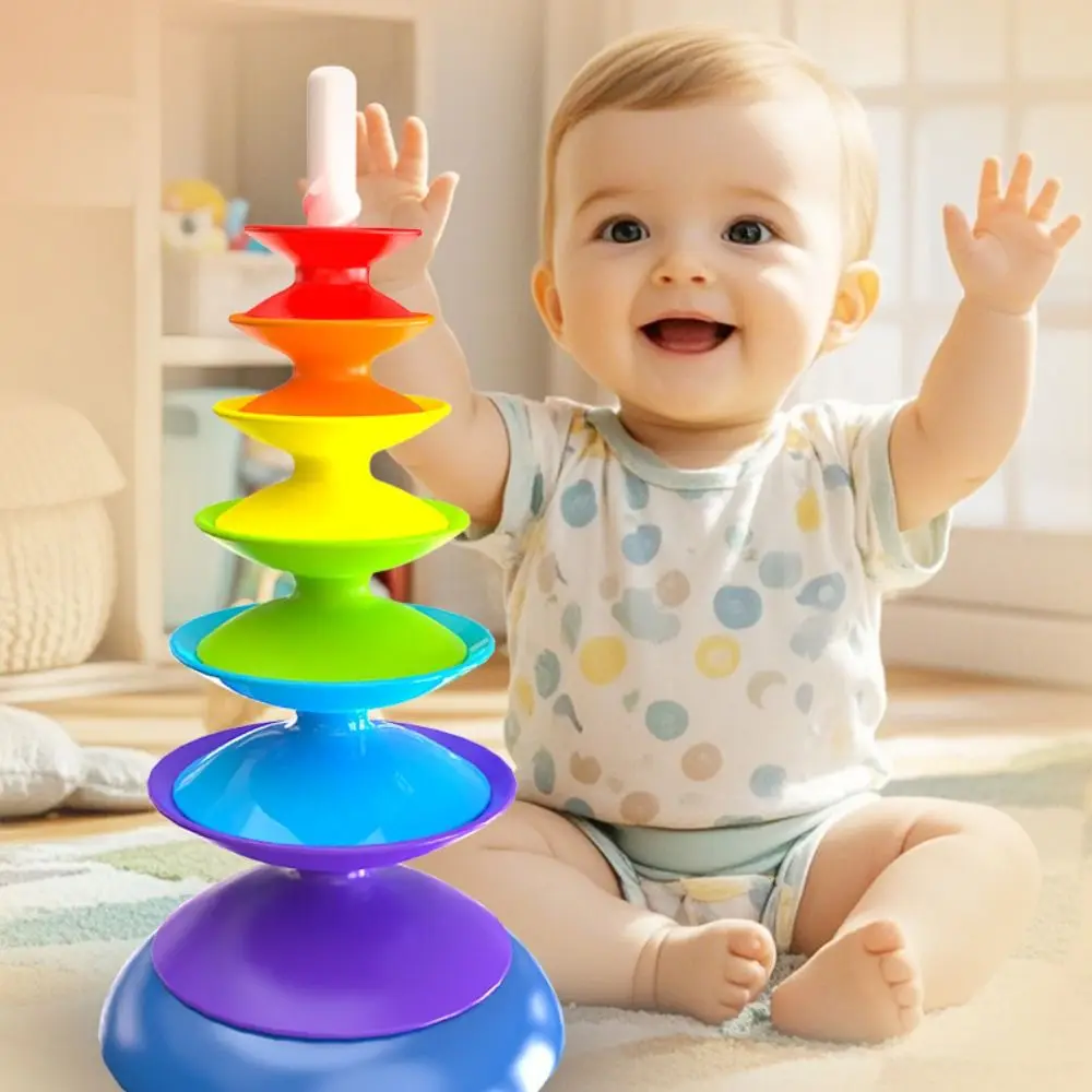 Ferrule Regenbogen-Stapelspielzeug Rotierendes Montessori-Spielzeug Regenbogen-Drehring-Turm-Puzzle Früherziehung