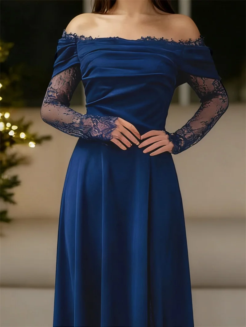 classic-solid-prom-dress-off-shoulder-sheer-lace-long-sleeve-a-line-party-gown-flowy-floor-length-banquet-evening-wedding-robe