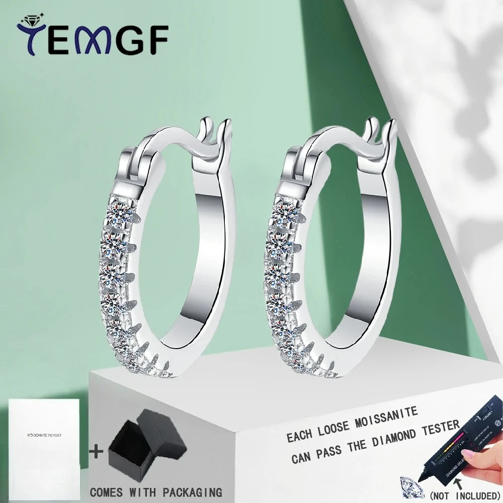 

TEMGF Лидер продаж, полные 1,5 мм муассанитовые серьги-кольца для женщин и девочек, серьги из стерлингового серебра S925, сертификация GRA, ювелирные изделия