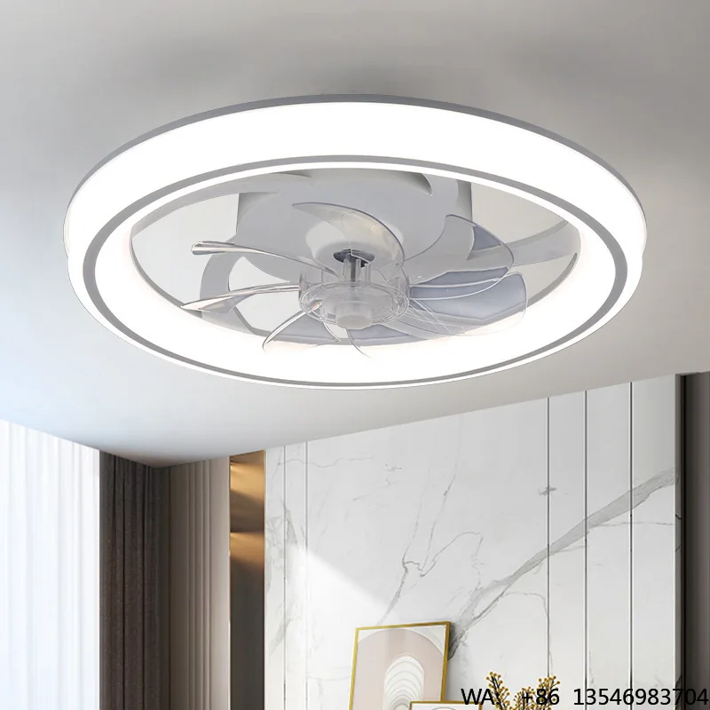 Bedroom & Study Modern Minimalist LED Ceiling Fan Light Oscillating Three-Color Dimming Smart Control Ultra-Simple