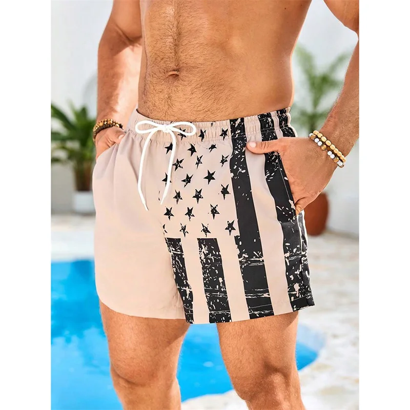 

Мужские пляжные шорты с винтажным флаговым принтом США к 250-летию, 3D-печать, звезды и полосы, летние повседневные шорты для отдыха
