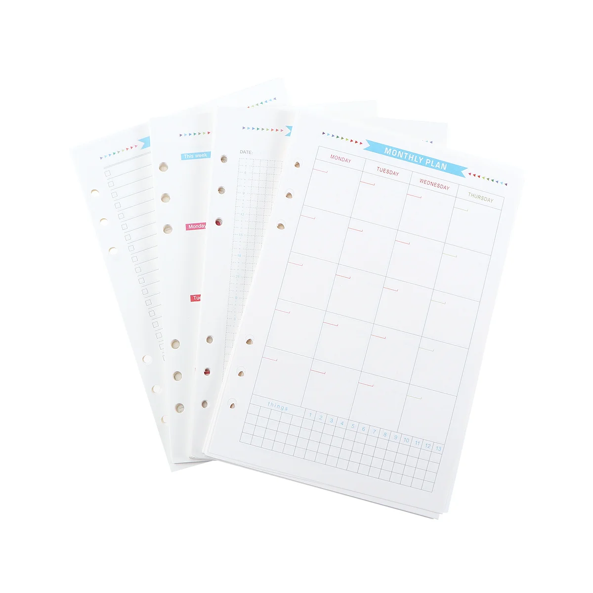 

1 set A6 Loose Leaf Refill Paper For 6-Ring Binder Fit Planner Notebook Period Monthly Weekly Daily To-Do List Premium Filler