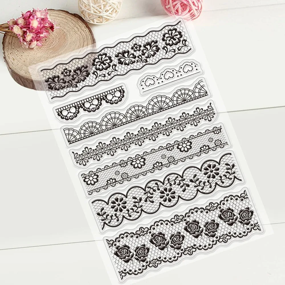 Lace Flower Border Clear Stamps Transparent Silicone Stamp for Card Making Decoration and DIY Scrapbooking