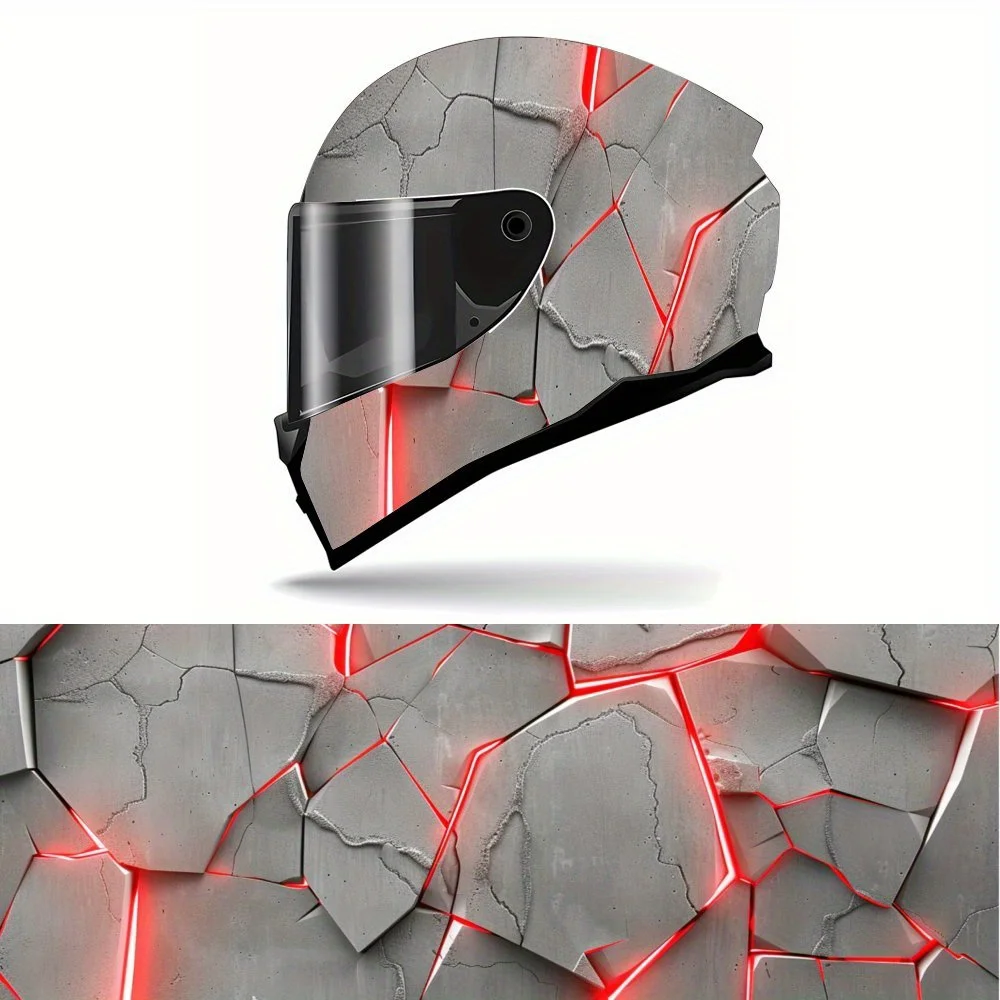 

Red and White Cracked Wall Helmet Vinyl Wrap, Waterproof Removable Decals for Motorcycle Bike Helmets, Anti-Scratch Universal Fi