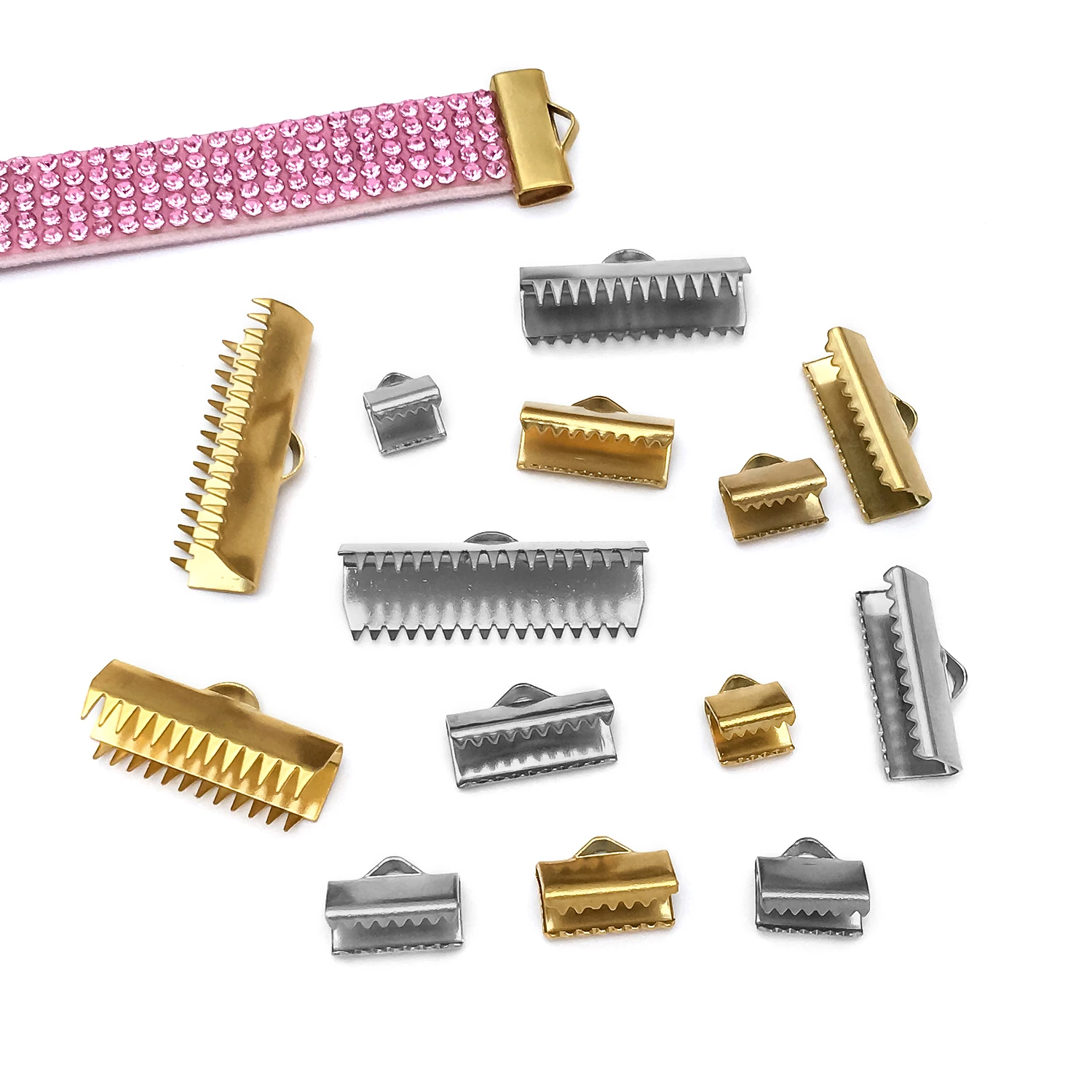 5pcs Stainless Steel Crimp End Beads Buckle Tips Clasp Cord Flat Cover Clasps Connectors for DIY Jewelry Making Accessories