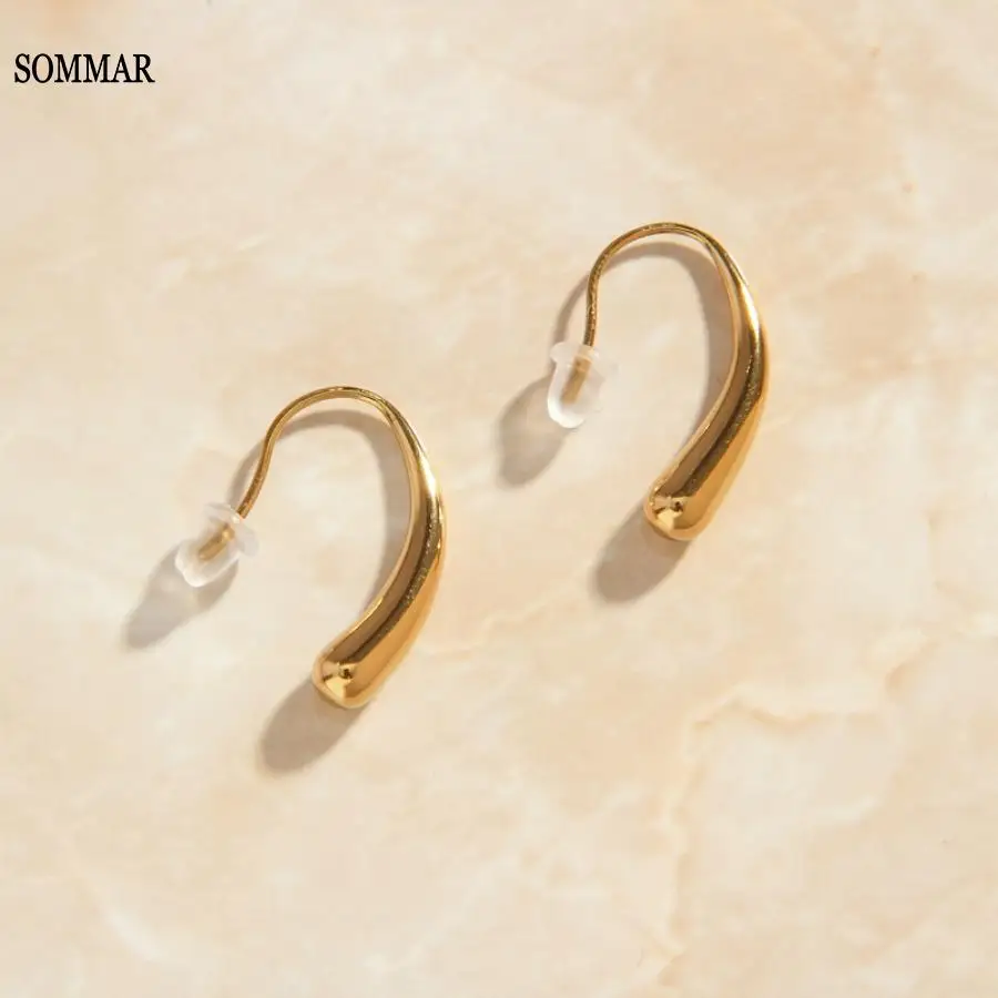 SOMMAR Hot Sale 18KGP Gold plated female stud earrings droplet type ear hook women earrings Wedding Jewelry Accessories