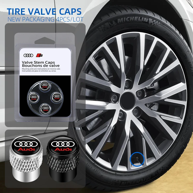 

4Pcs For Audi Sline A1 A2 A3 A4 A4L A5 A6 A7 A8 A8L TT Q1 Q2 Q3 Q4 Q5 Q6 Q7 Q8 B2 Car Wheel Tire Air Valve Dust Caps