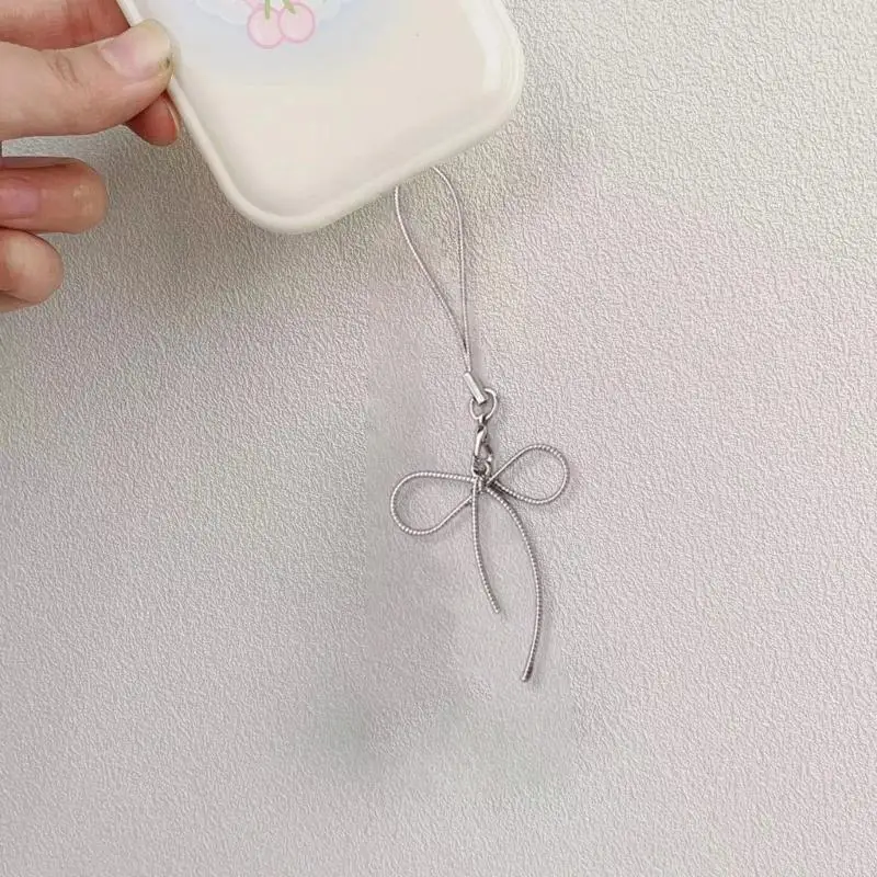 781E Ciondolo Bowknot per tracolla per telefono, colore argento, per telefono, portachiavi, portachiavi, ornamento, da