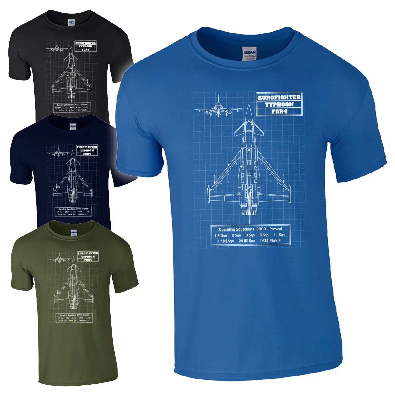 BAE FGR4 Typhoon Eurofighter Men T-Shirt Military Aircraft RAF Blueprint Shirts Short Casual 100% Cotton Shirts