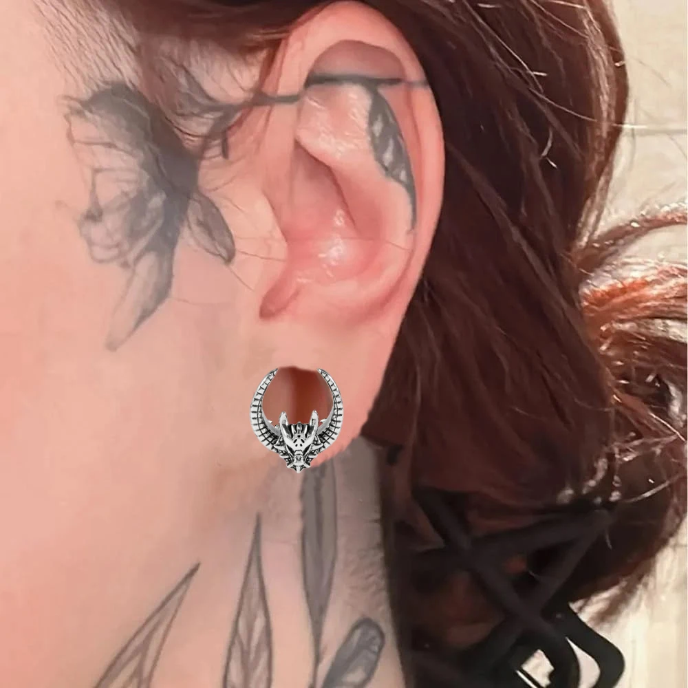 2-1PCS Retro Dragon Head U Shape Ear Gauge Saddle Plug Expander Earrings Copper Ear Stretchers Tunnels Piercing Body Jewelry