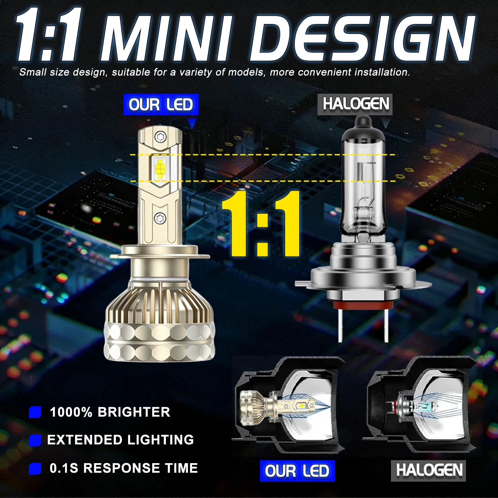 2PCS H1 H4 H7 LED Headlight Canbus High Power For Car H11 H9 H8 9005 9006 HB3 HB4 9012 HIR2 Fog Lamps Car Light 3 Copper Tube