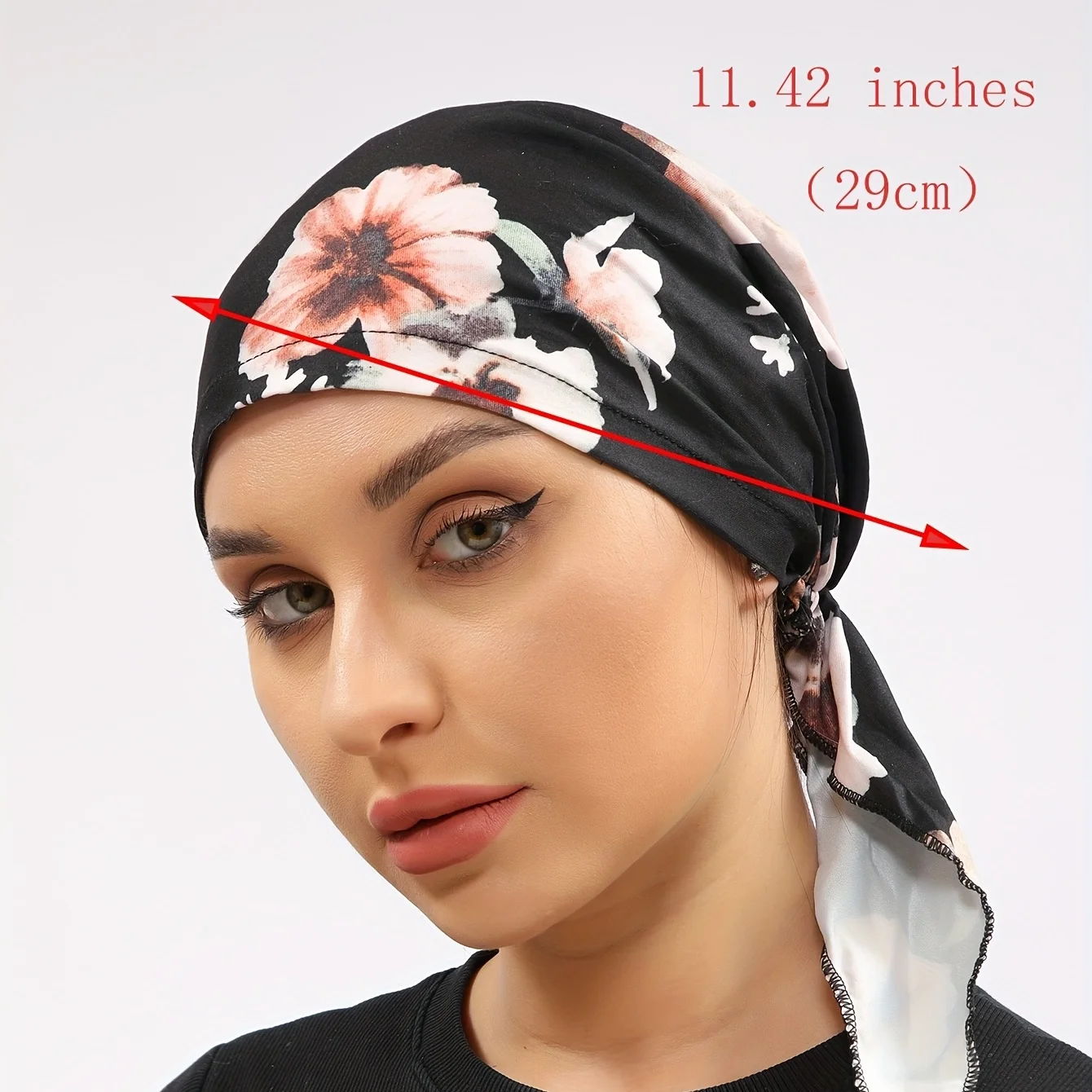 Womens Muslim Hijab Cancer Chemo Flower Black Print Hat Turban Cap Hair Loss Head Scarf Wrap Pre-Tied Headwear Strech Bandana