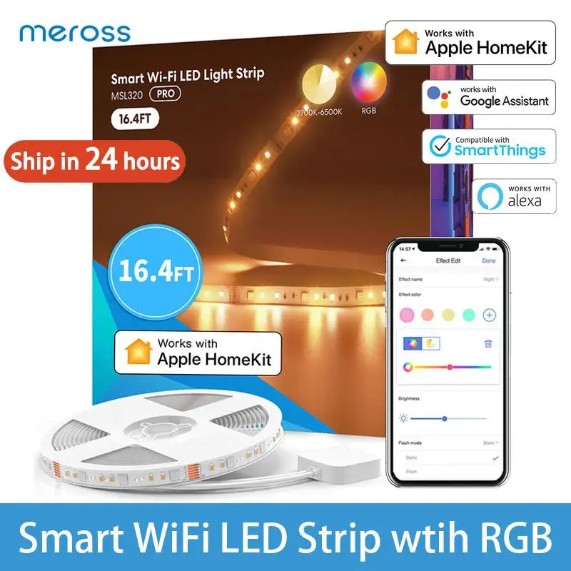 To Meross Smart WiFi LED Strip wtih RGBW MSL320 PRO 5m Advance RGBWW LEDs Fancy Decoration Remote Control Work with Homekit