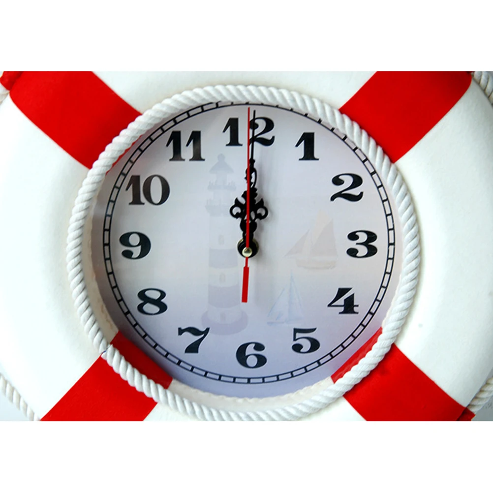 

35Cm Red Lifebuoy Wall Clock Hanging Decorative Home Office Bedroom Decoration Round Wall Clock For Gift