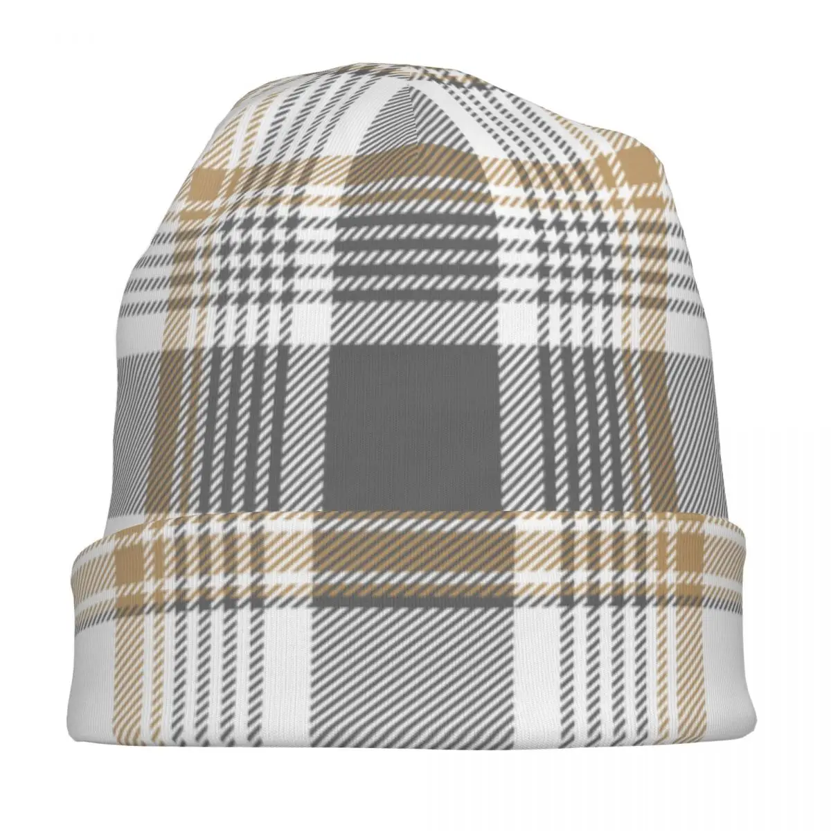 Gold Platinum Checkered Plaid Caps Goth Men Women Street Skullies Beanies Hat Summer Warm Dual-use Bonnet Knitting Hats