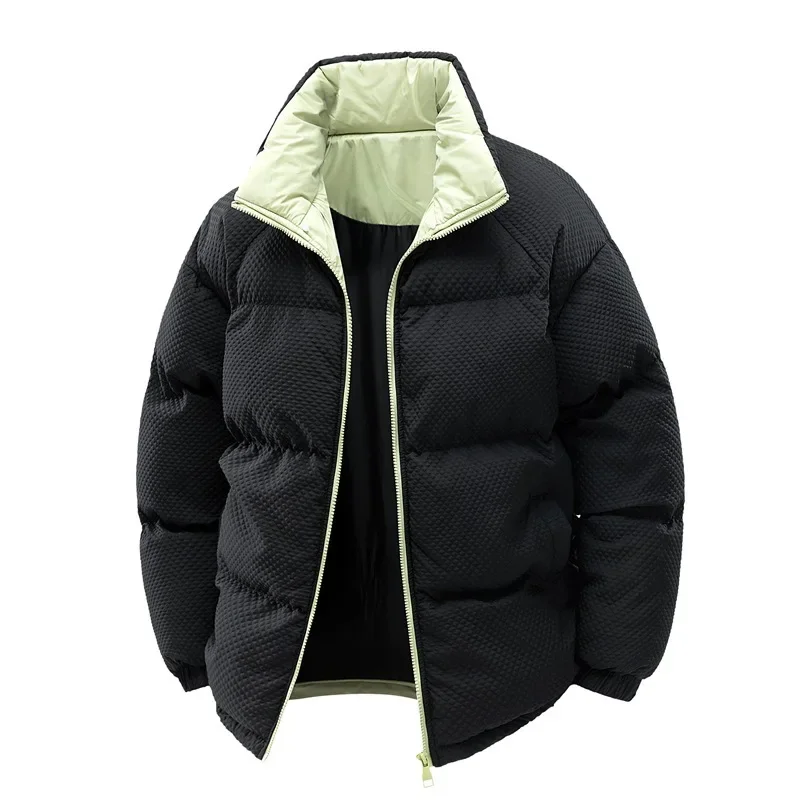 Harajuku Men Down Jacket Winter Thicken Warm Contrast Color Stand Collar Zipper Long Sleeve Simple Versatile Male Outerwear New