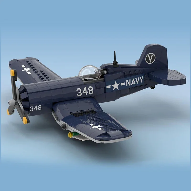 Moc อาคารอิฐอาวุธทหารรุ่น F4U Corsair Fighter เทคโนโลยี Modular Block ของขวัญของเล่นเด็ก DIY ชุดประกอบ