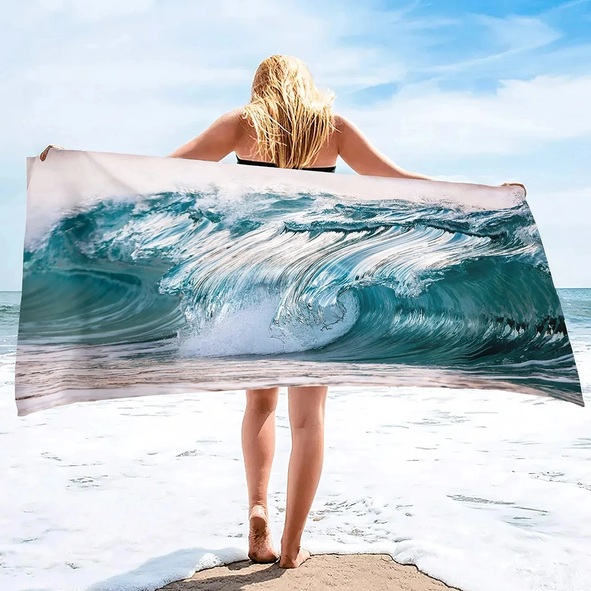 Ponadwymiarowy ręcznik plażowy Wave Ocean Ponczo do surfingu nad morzem Cienkie i miękkie, szybkoschnące niebieskie ręczniki tematyczne Basen