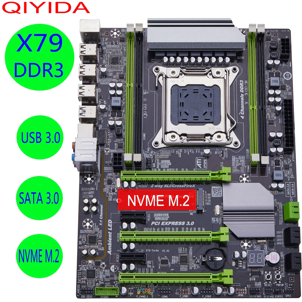 QIYIDA X79 Turbo Motherboard LGA2011 ATX USB3.0 SATA3 PCI-E NVME M.2 SSD Support REG ECC Memory And Xeon E5 Processor