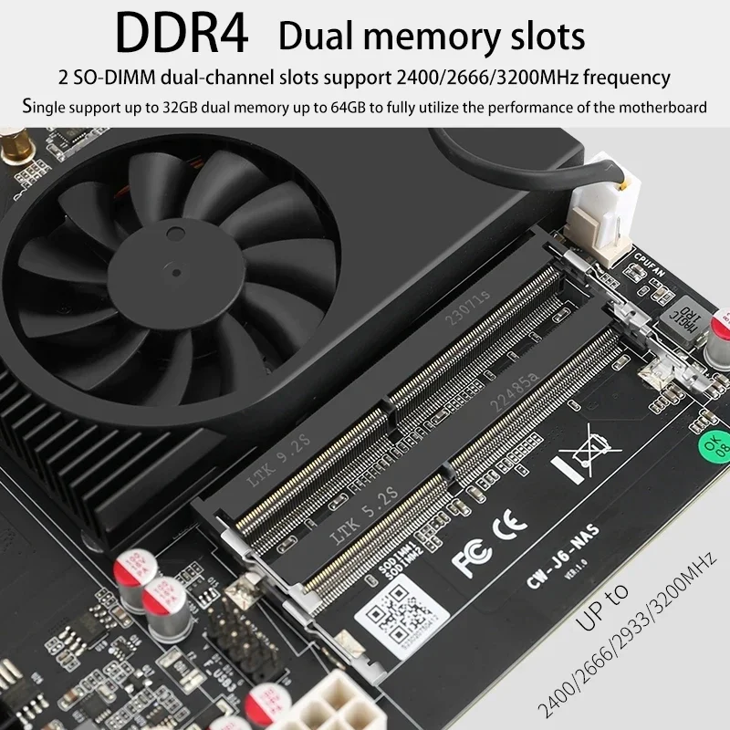 Placa-mãe NAS J6413 J6412 2 * Intel i226-V 1 * RTL8125BG 2.5G LANs 2 * NVMe 6 * SATA3.0 2 * DDR4 1 * PCIe Mini ITX Soft Router Mainboard