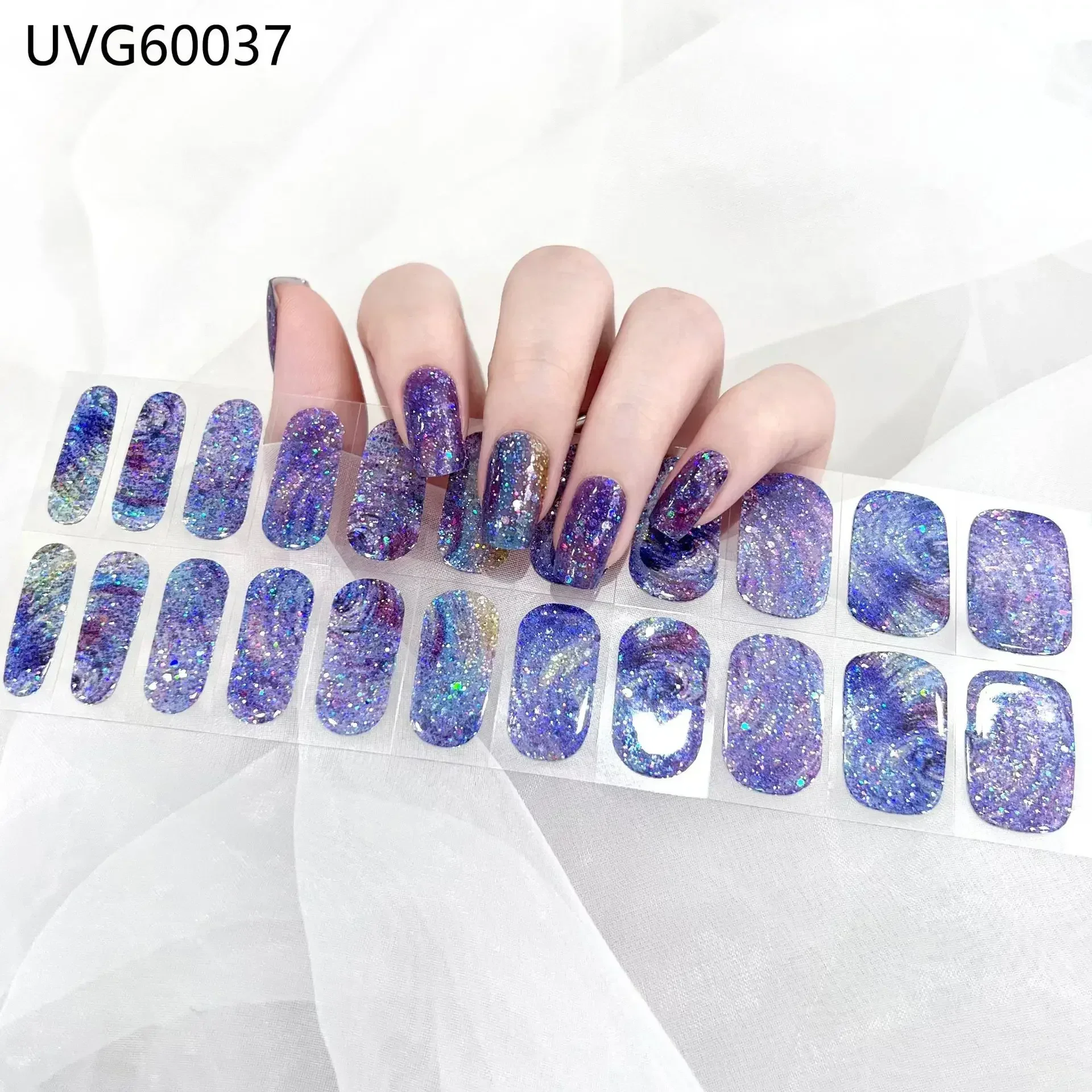 16/20Tips Semi-Cured Gel Nail Wraps Flash Solid Adhesive Waterproof Long Lasting DIY Gel Nail Stickers UV Lamp Need