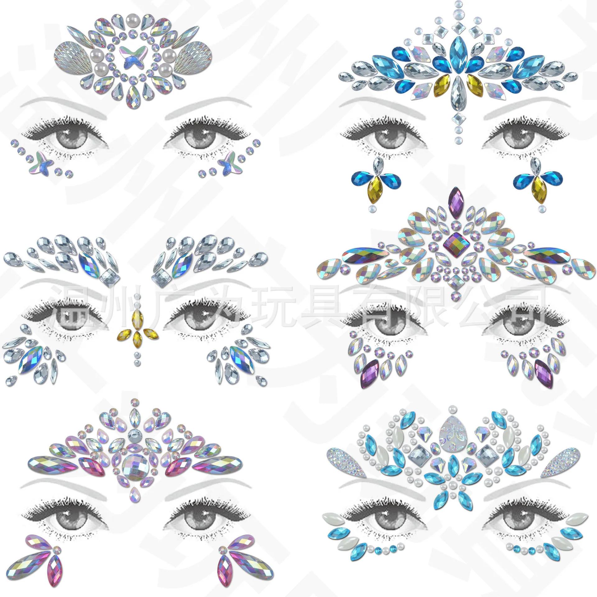 Face Rhinestone Stickers Self Adhesive Crystal Gems Forehead Tattoo for Festival Party Stage Makeup Eco Friendly