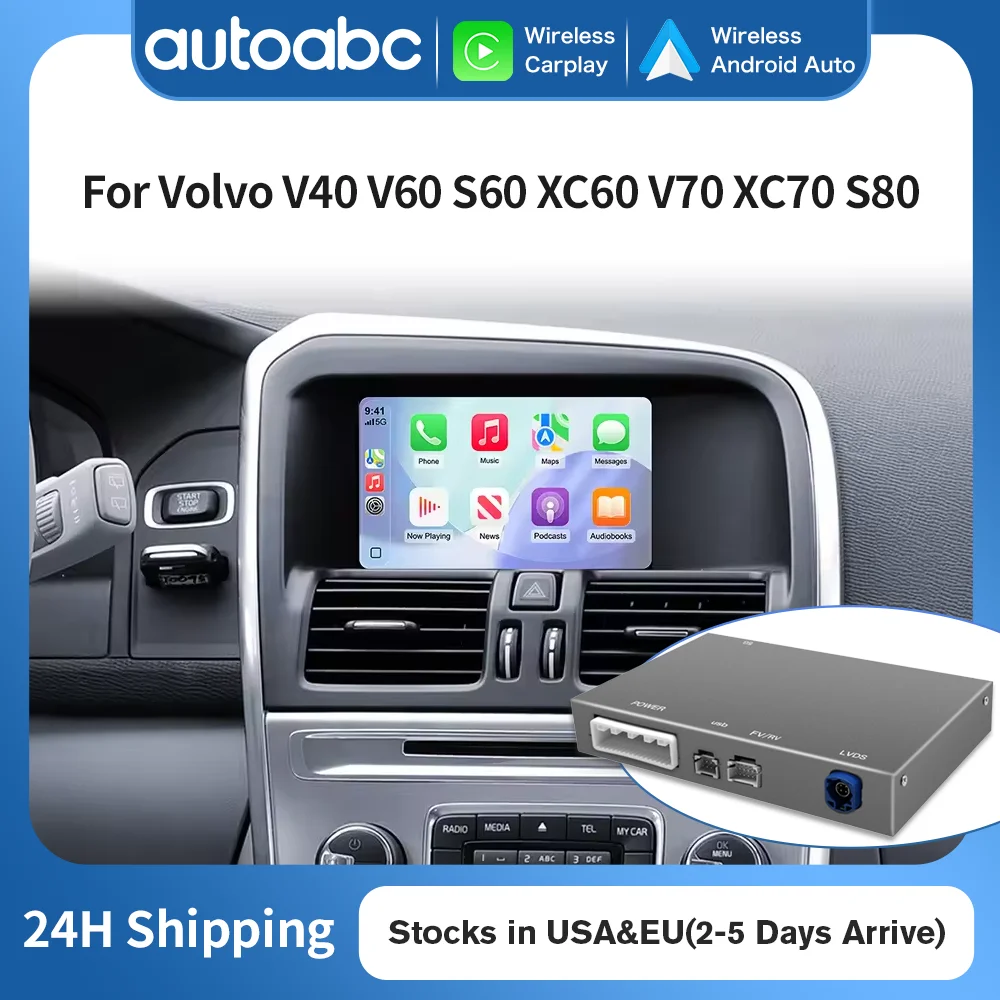 For Volvo XC60 S60 V60 V40 with 7 inch screen Wireless Carplay Android Auto Module Retrofit kit Support Camera GPS