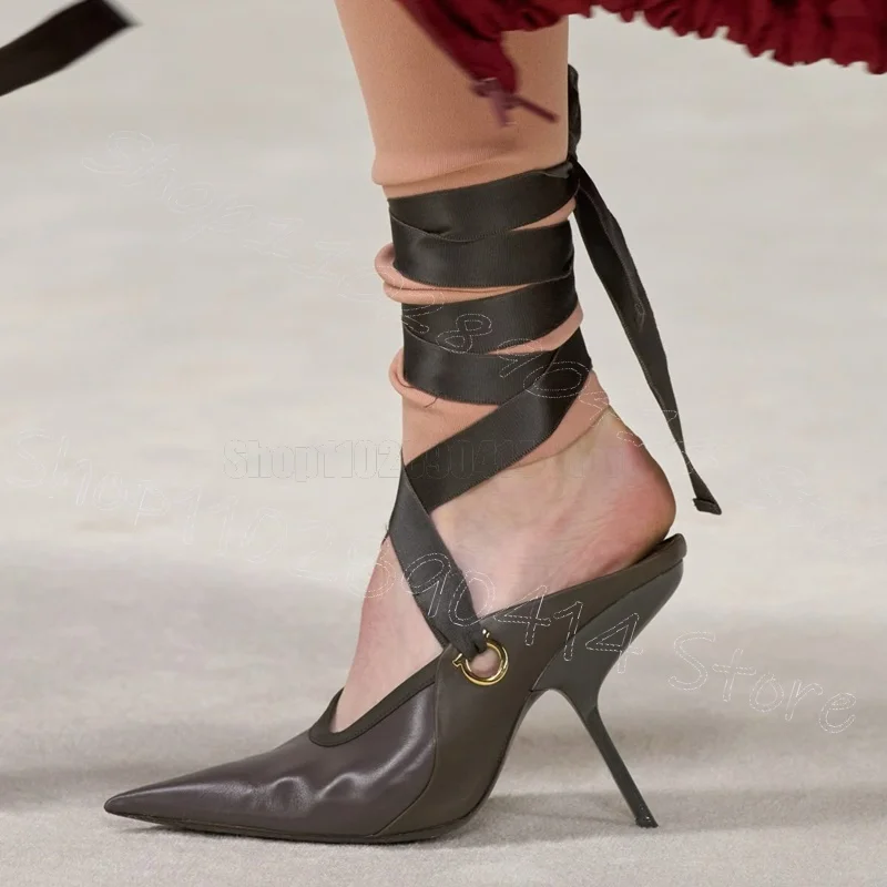 

Gray Strange Style Heels Strappy Twine Pumps Lace Up Women Shoes Pointed Toe Fashion Party Feast Runway 2025 Zapatos Para Mujere