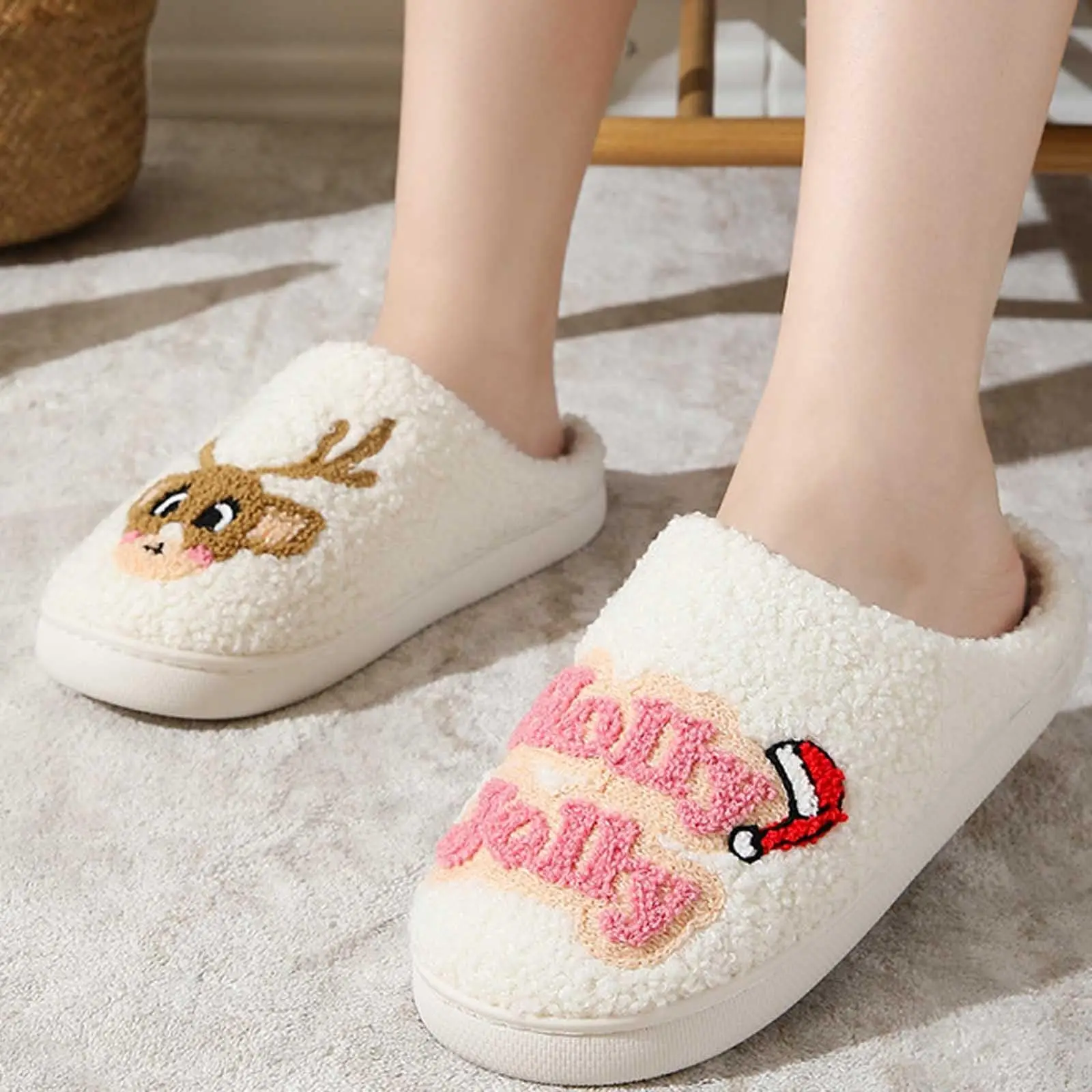 الرجال والنساء عيد الميلاد نعال من القطن لدفء المنزل والداخلية النعال الصوفية إِلْكَة عيد الميلاد نعال من القطن الدافئة النساء #2