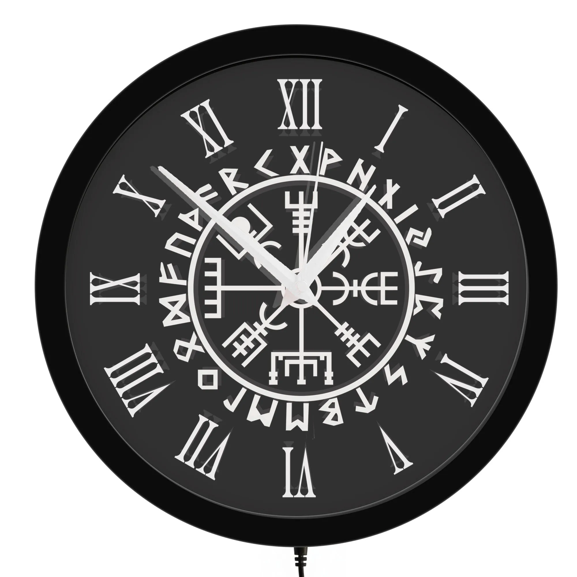 Viking Vegvisir LED Neon Wall Clock for Viking Bar Norse Home Metal Frame Norse Rune Compass Glowing Sing Night Light Wall Clock