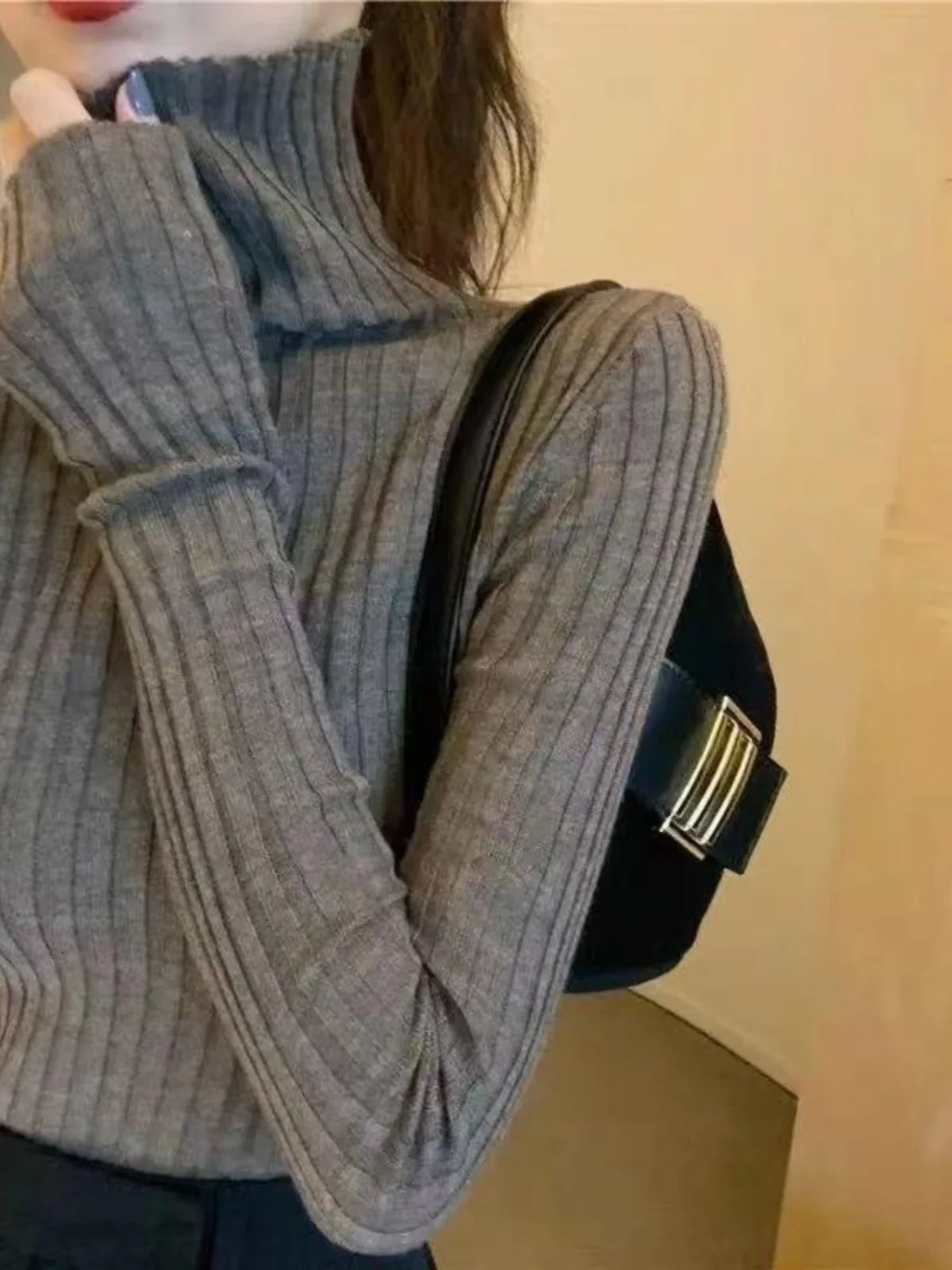 

Women's Slim Fit High Collar Knitted Wool Base irt Winter Thiened Ne Sweater Tight Inner Wear Top Spring Commute Sle