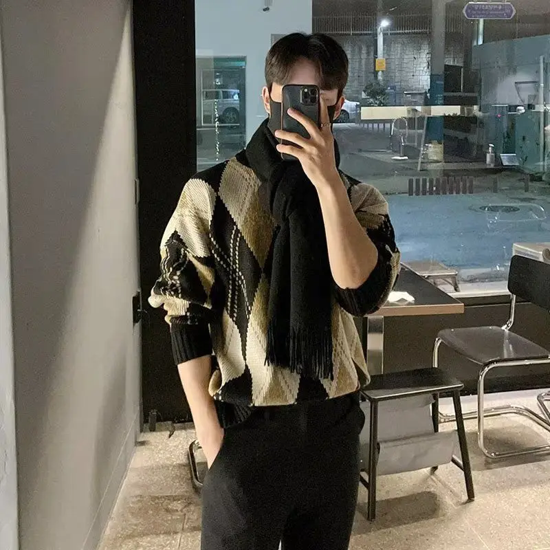 

Sli круглый вязаный свитер Ne, мужской модный базовый слой, осень-зима, повседневный свободный крой, теплый полиэфирное волокно