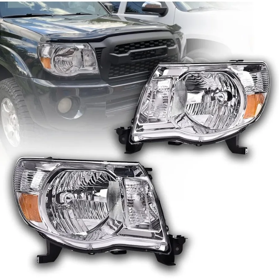 

Headlight Assembly Compatible with Tacoma Chrome Headlamp LeftandRight 2005 2006 2007 2008 2009 2010 2011 Clear lens Chrome Ho