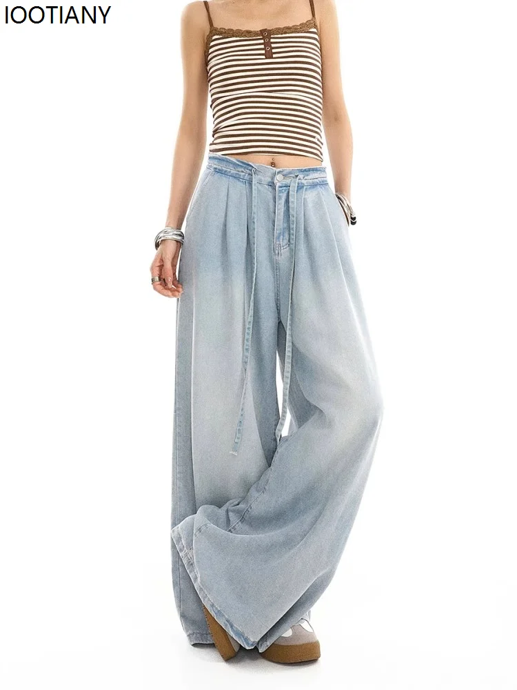 2025 Summer New Style Drape Wide-leg Jeans Elastic All-match Trendy All-match Trousers Harajuku Style Women's Straight Jeans