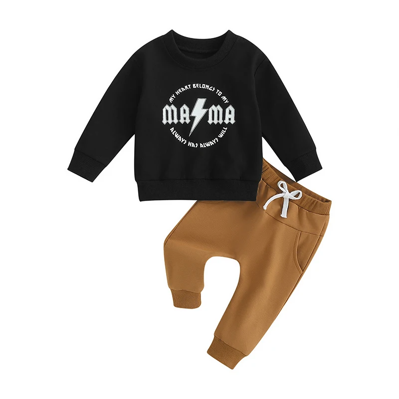 

Infant Baby Boy Winter Clothes Crewneck Long Sleeve Letter Print Pullover Sweatshirt Tops Pants Toddler Outfit