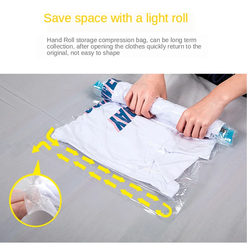 No Pump Home Convenient Vacuum Bag Storage Organizer Transparent Clothes Seal Compressed Travel Saving Space Bags Package