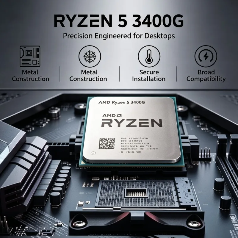 Socket AM4 Desktop Processor AMD Ryzen 5 3400G R5 3400G 3.7GHz Quad‑Core Eight‑Thread 65W Vega 11 GPU No Cooler