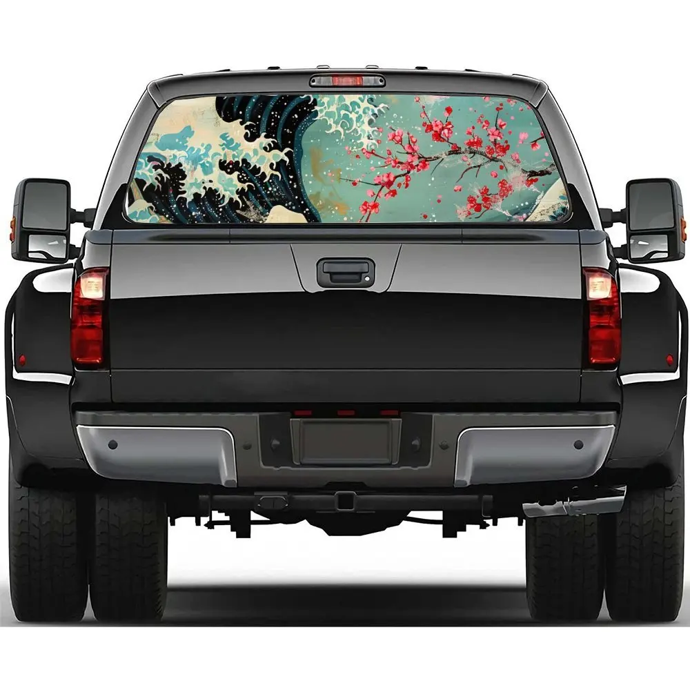 

Japanese Wave Plum Blossom Car Vinyl Wraps Car Rear Windshield Sticker Truck Window See Through Perforated Back Window Vinyl Dec