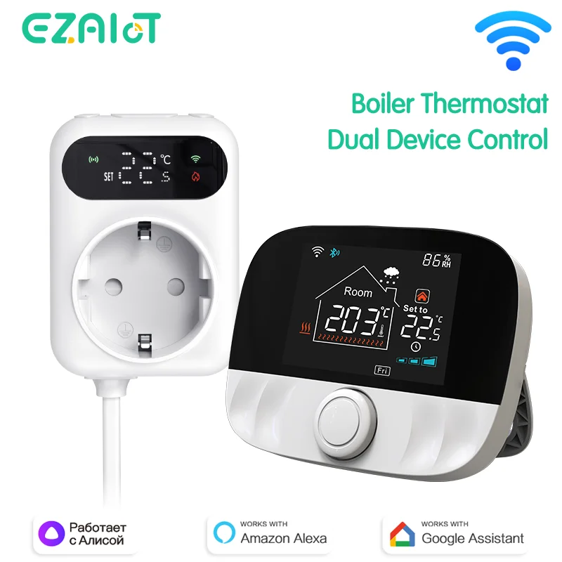 

EZAIOT Wireless RF433 WiFi Thermostat for Gas Boiler Heating Tuya Smart Life Temperature Controller Receiver Alexa Google Home