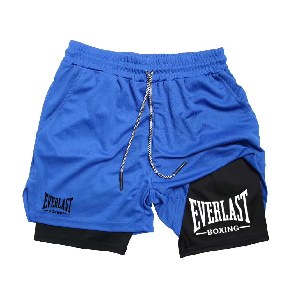 Men's double-layer fast drying compression sports shorts, running muscle fitness multi-functional sportswear