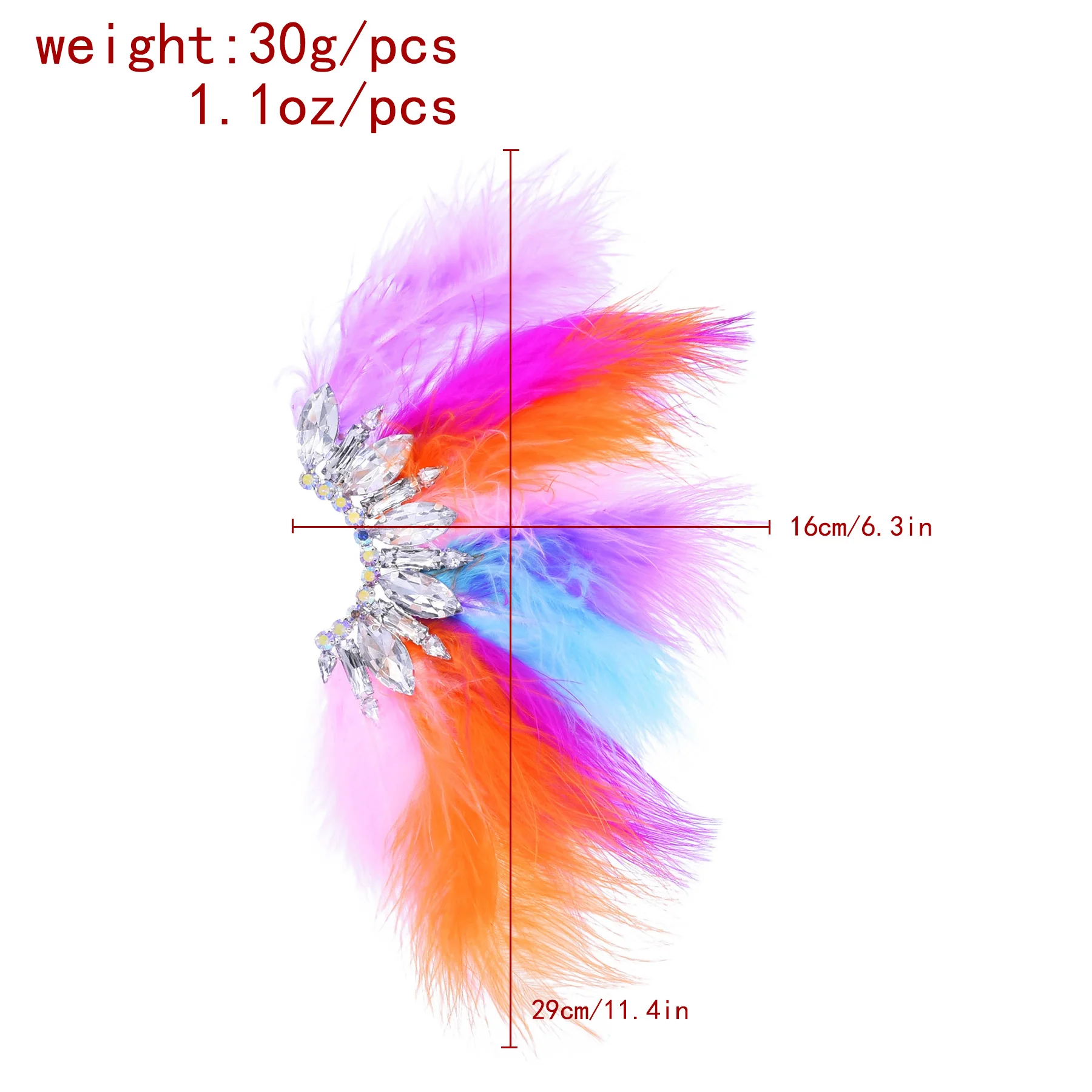 American Style Exaggerated Shiny Rhinestone Dopamine Colorful Feather Earrings Passionate Samba Indian Tribe Popular Accessories