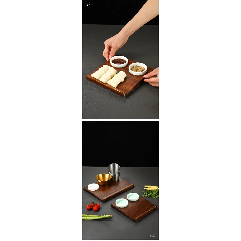 Korean rice cake glutinous rice dumplings wooden tray French fries fried chicken snack plate barbecue sauce plate coffee eat mor