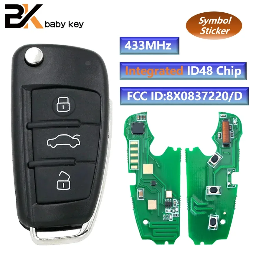 BB Key for Audi A1 Q3 2012 2013 2014 2015 2016 433MHz Integrated ID48 Chip FCC ID:8X0837220/8X0837220D Flip Remote Car Key