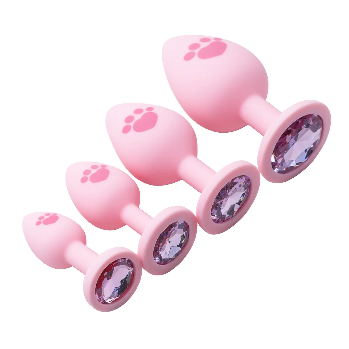 Tapón Anal de silicona rosa para mujer, 4 tamaños, patrón de pata de gato, superficie lisa, tapón Anal, Base de cristal, Juguetes sexuales para mujer, consolador Anal